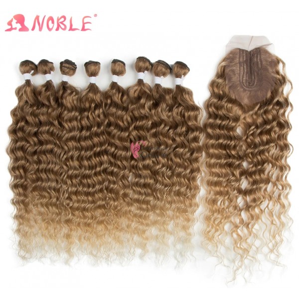 Extensii de par Afro Hair Water Wave Curly cu Closure de 50 cm Saten cu Blond Cod 50113468